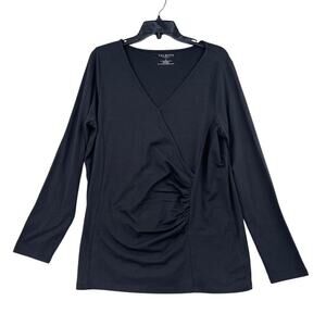 Talbots Knit Top Womens‎ Size 1X Black Ruched Long Sleeve Stretch Modal Cotton